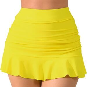 NWT XS Halcurt High Waisted Ruffle Swim Skirts/Short Ruched Swimsuit Bottoms